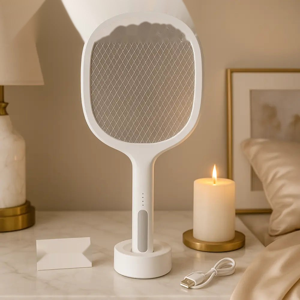 Premium Rechargeable Electric Mosquito Swatter with Charging Base – Dual-Use