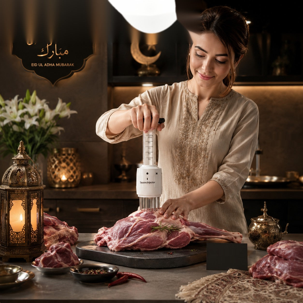 Premium Stainless Steel Meat Marinade Injector Needle Tenderizer for Bakra Eid BBQ, Roast Chicken & Juicy Meat Flavor Infusion Tool
