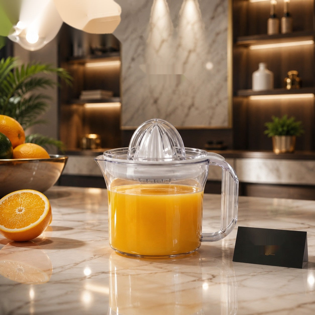 Premium Transparent Citrus Juicer Jug with Built-In Manual Squeezer for Fresh Orange & Lemon Juice – Luxury Kitchen Juice Extractor Pitcher