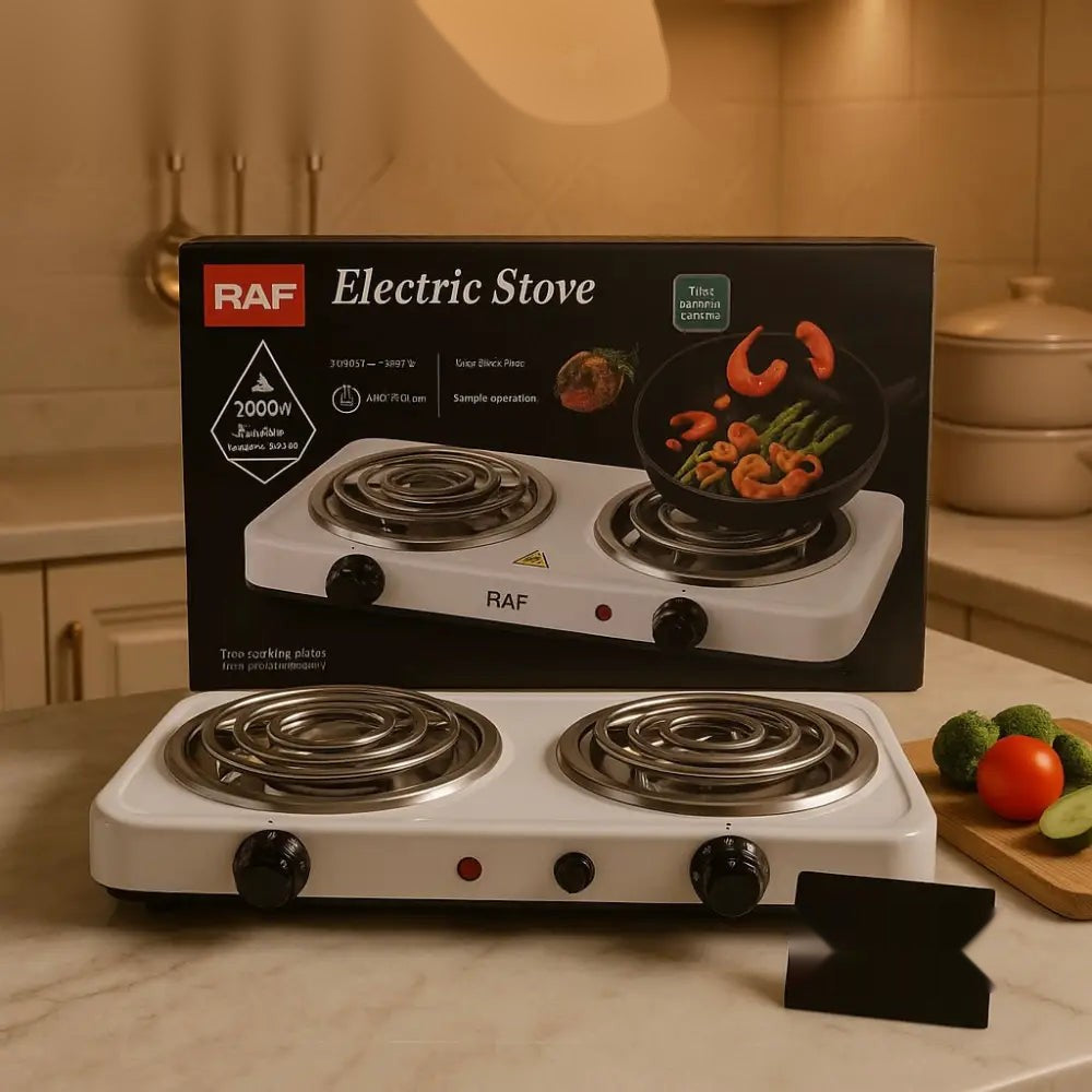 RAF Double Electric Coil Stove – 2000W Portable Hot with Dual Burners & Temperature Control
