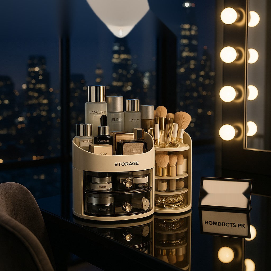 Stylish Makeup Organizer For Vanity With Drawer and Makeup Brush And Sponge Organizer