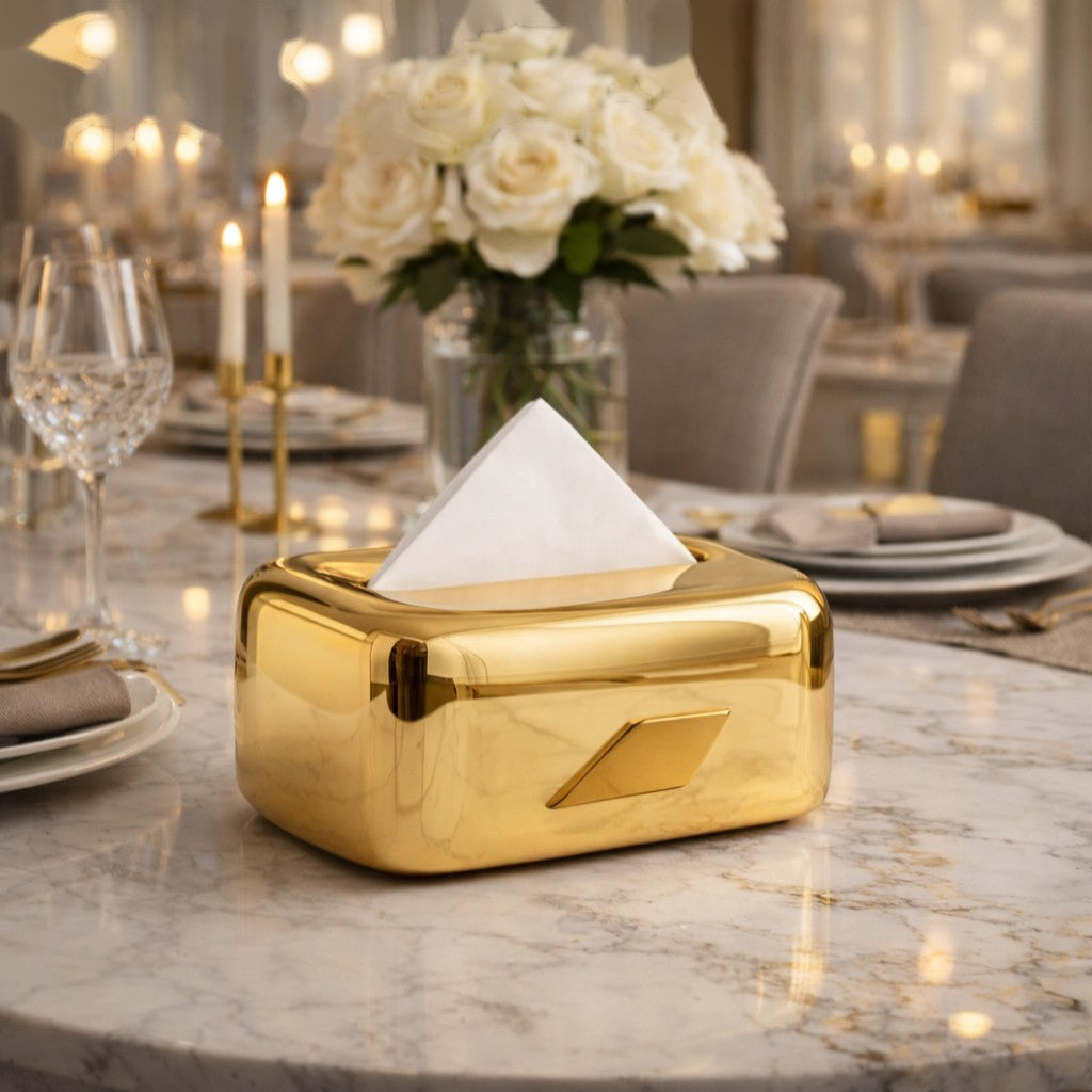 Luxury Rectangular Gold Tissue Box Holder – Premium Decorative Tissue Dispenser