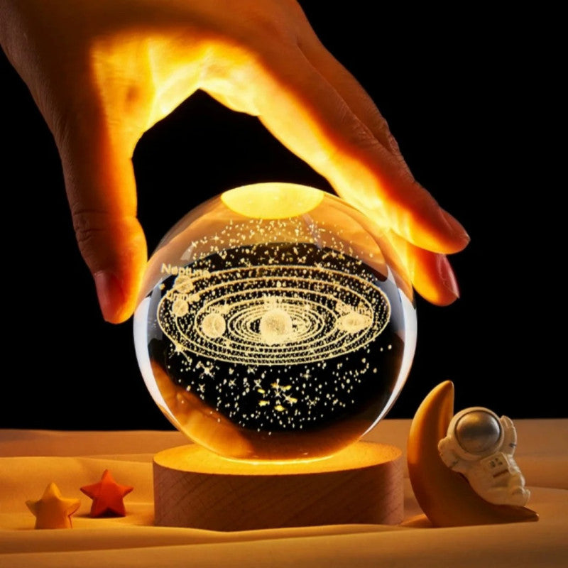 3D Galaxy Crystal Ball Night Light With Wooden Base