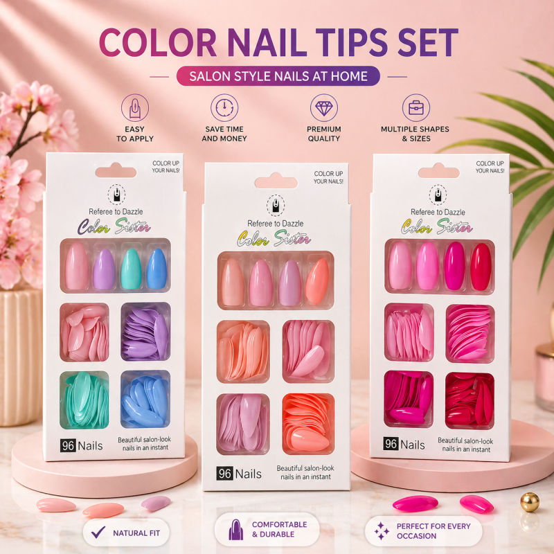Premium 96-piece press-on nail set with multiple sizes for the perfect fit. Easy to apply, reusable, and perfect for everyday wear or special occasions