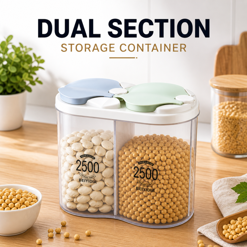 Multi Purpose 2 In 1 Jar Moisture Proof Space Saving 2 Portion Jar With 2 Portion Compartment Air Tight Storage