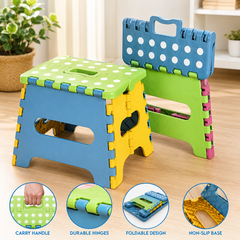 Folding Step Stool Plastic Durable Easy Foldable Plastic Chair (Random Colour)