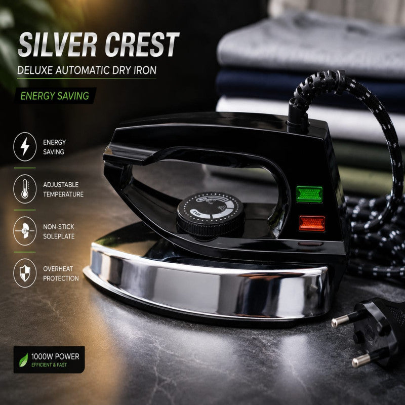 Silver Crest Dry Iron    Deluxe Automatic Dry Iron , Non-Stick Soleplate , Perfect for shirts, pants, fabrics, curtains & everyday home use