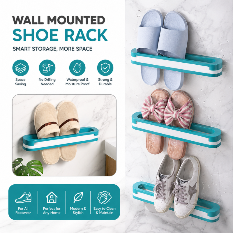 Self Adhesive 3 in 1 Wall Mounted Foldable Shoes Organizer Rack Towel Stand