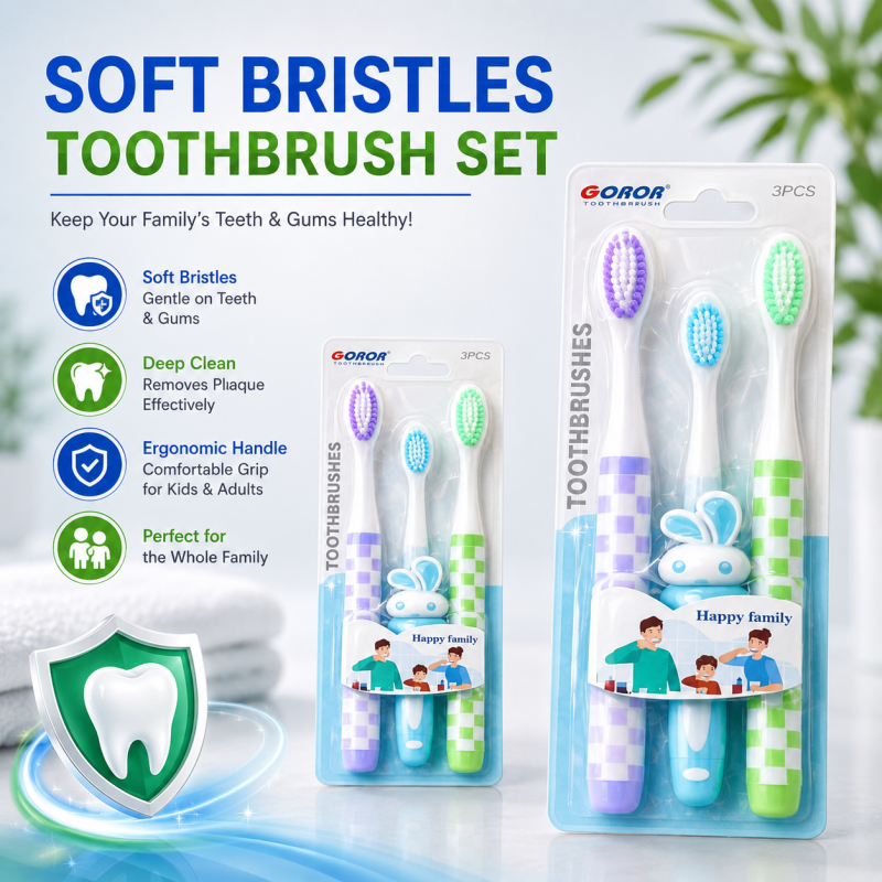 Healthy Smile Starts Here Soft Bristle Toothbrush Set (3PCS), Gentle Cleaning, Safe for Kids & Adults, Daily Freshness