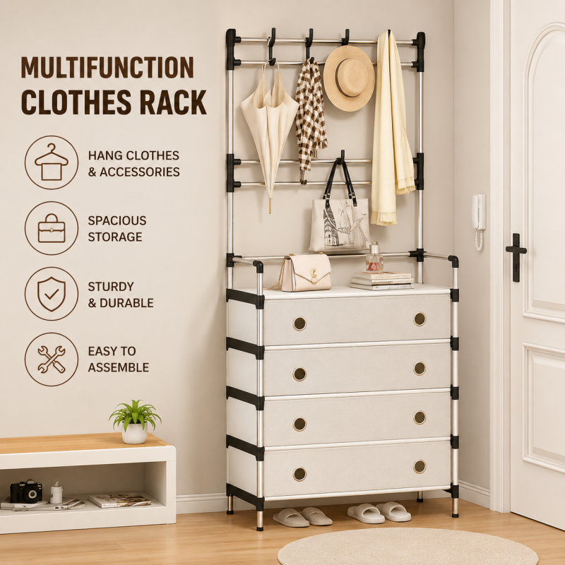 Dust proof Multi functional shoe hat & coat rack space - saving