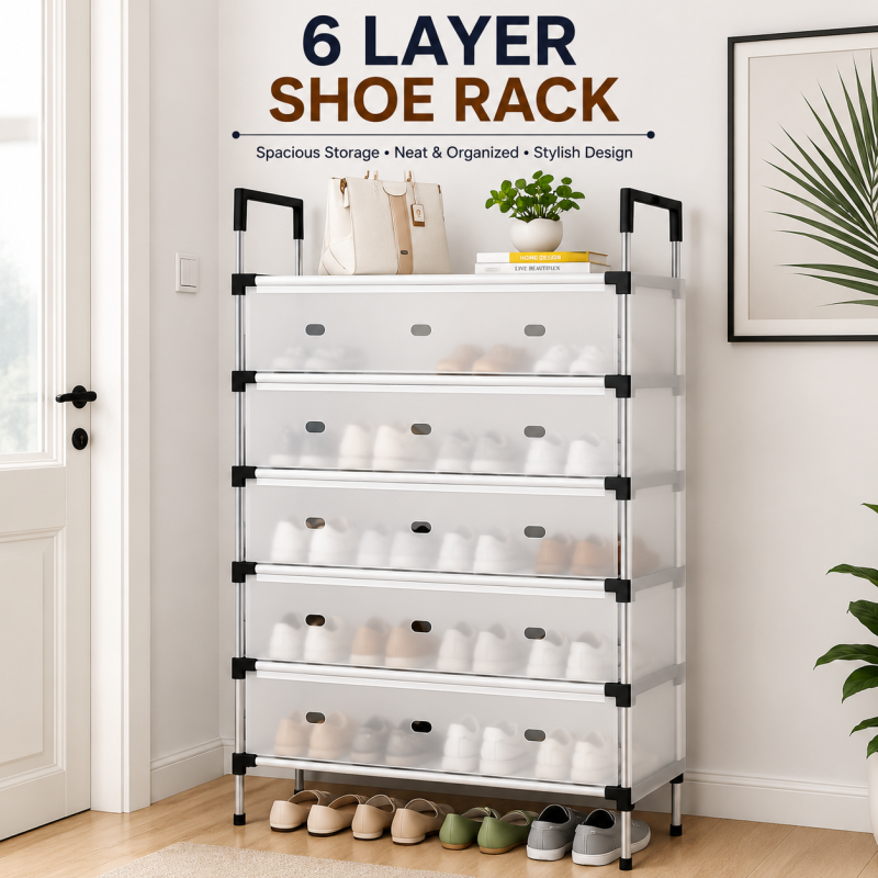 Layer Shoe Rack Stainless Steel Stackable Shoe Rack Organizer with Cover (6 Layer)