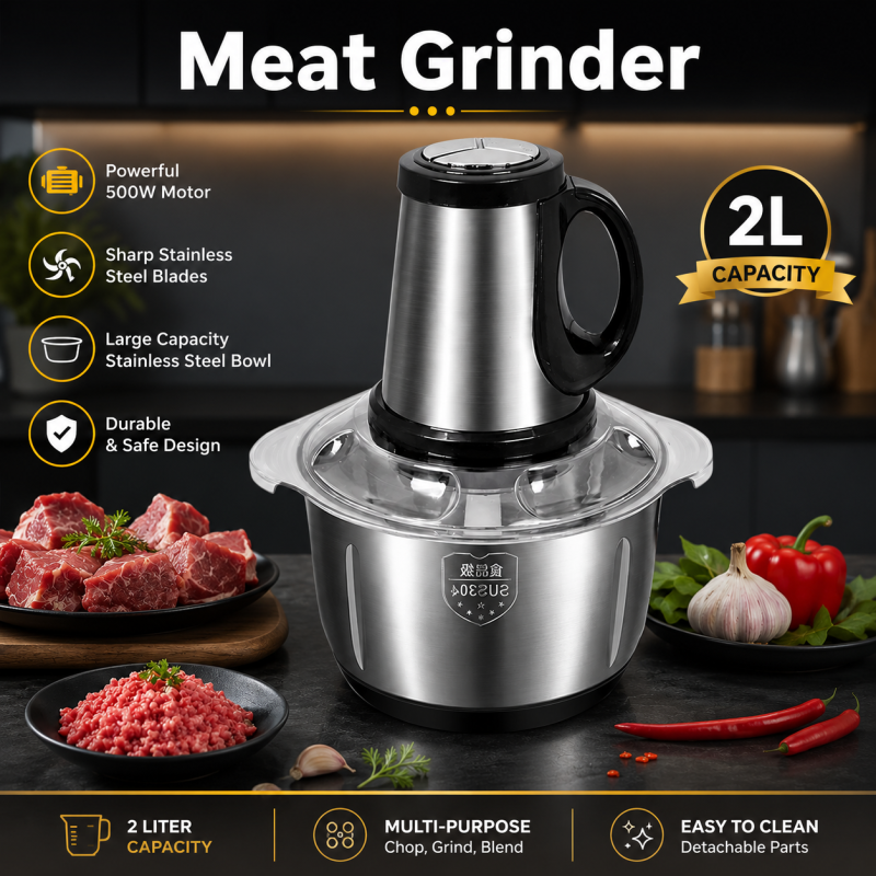 Meat Grinder Chopper ,Electric Stainless Steel Meat Chopper, High-quality Household Grinder Chopper Blender  ( 2 LITTER )