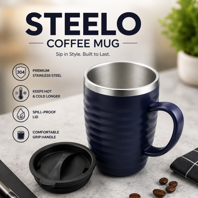 Stainless Steel Coffee Mug With Cap - 400ML