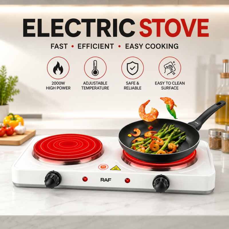 RAF R.8020B Electric Stove 1000+1000 Watts cooking hot plate with temperature control overheat protection electric cooker 2000 watts