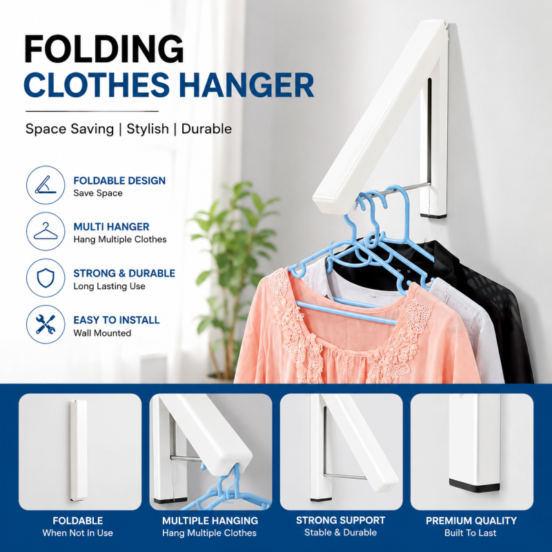 Folding Wall Mounted Retractable Clothes Hanger and Drying Rack