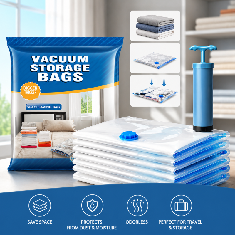 Vacuum Seal Bags for Clothing, Space Saver Vacuum Storage Bags, Travel Essentials, Clothes, Blankets