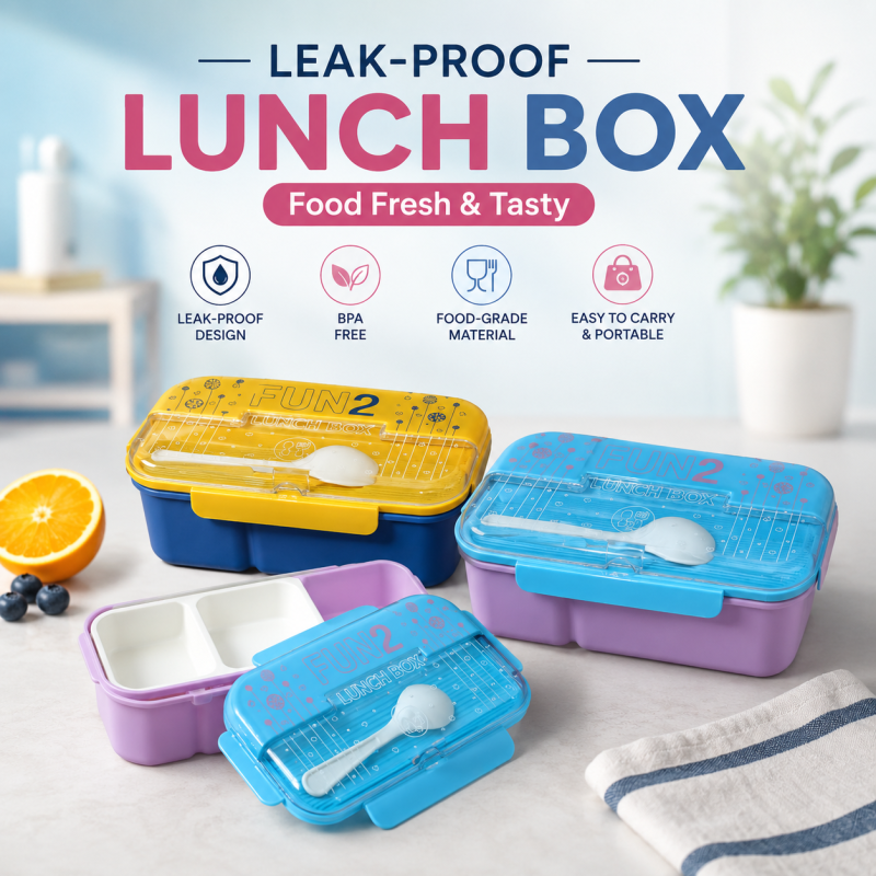 Multi Purpose Plastic FUN 2 Lunch Box With One Spoon