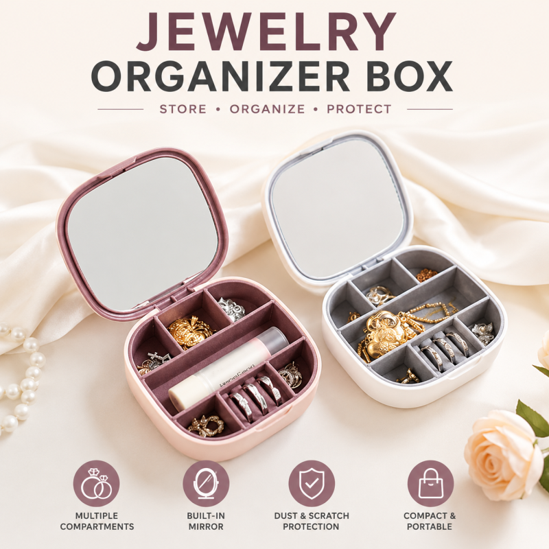 Portable Travel Jewelry Box with Mirror