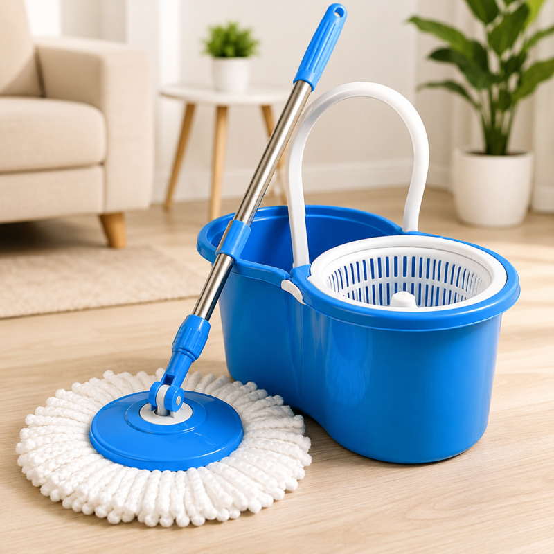 Spin Mop - Easy Spin Magic Mop Set - 360 Degree Microfiber Mop Head Home Clean Tool  ( plastic Bucket )