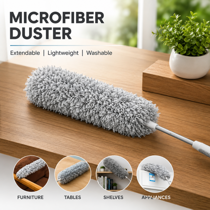 Flexible Microfiber Cleaning Duster Fan Cleaner Fan mop with Extendable Rod for Home Office Car Fan Dusting Tools (Grey, Large)