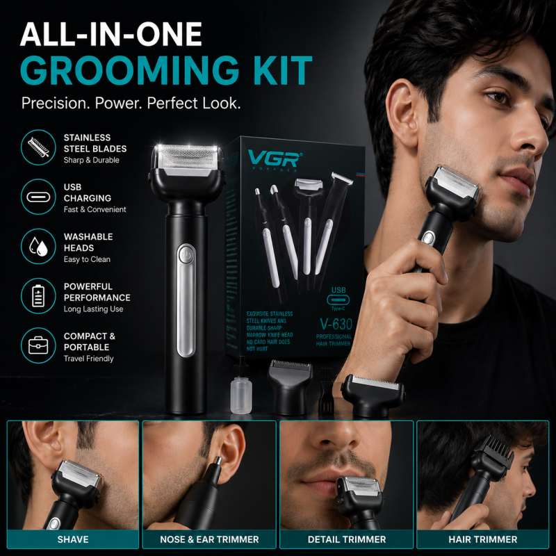 VGR V-630 Professional Hair Trimmer    Premium design, sharp stainless steel blades, and USB Type-C fast charging — built for smooth trimming and clean styling every day