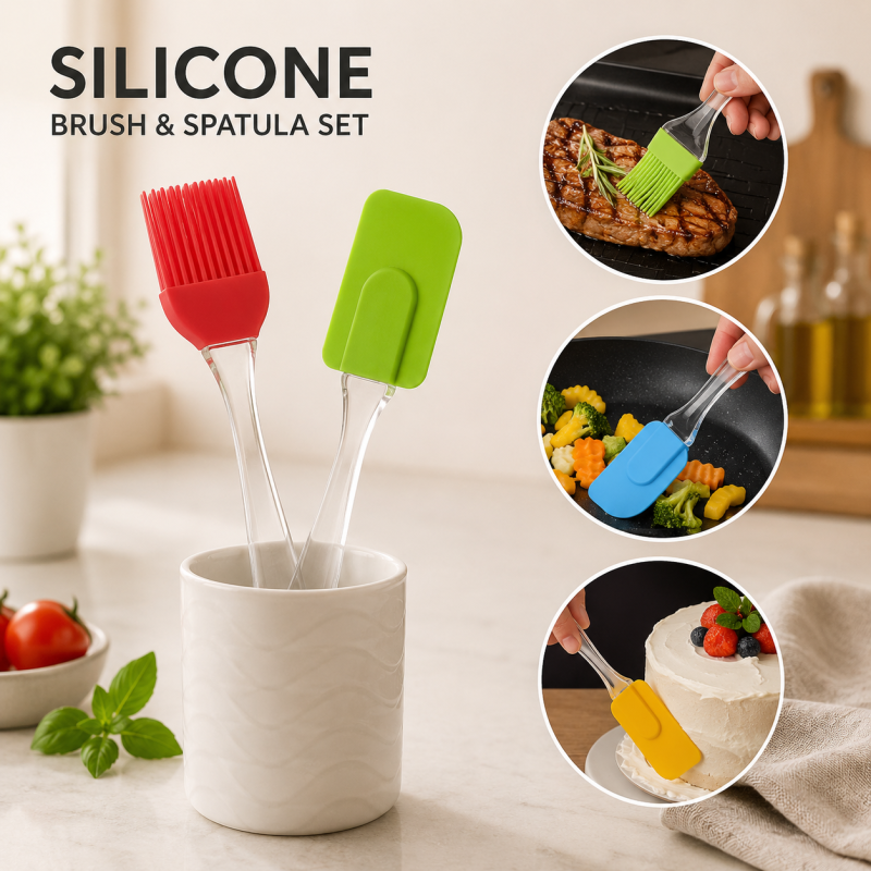 Silicone Brush and Spatula Pair Pack of 2 Pcs