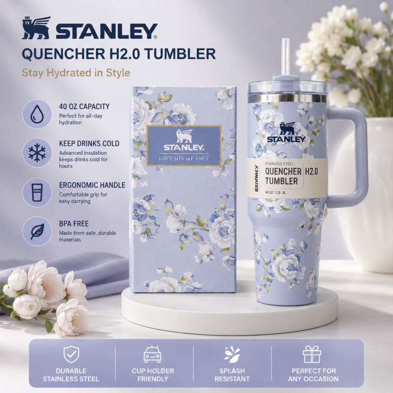 Stanley Tumbler 40oz | Stainless Steel Insulated Mug | Hot & Cold Water Bottle | Leakproof Travel Cup | Trendy Reusable Flask