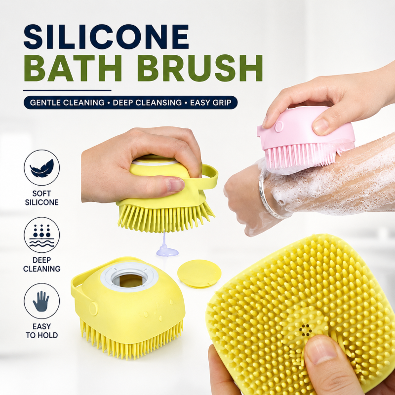 Silicone Bath Body Brush, Exfoliating Body Scrubber Brush with Soap Dispenser, Ultra Soft Bath Sponge Shower Brush and Body Massager