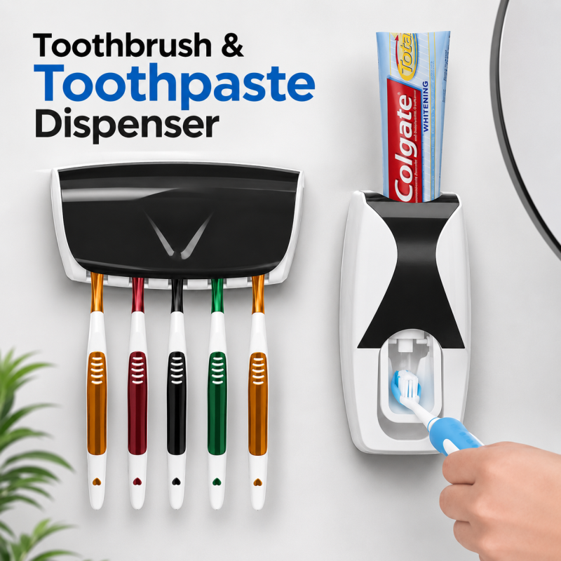 Automatic Toothpaste Dispenser With Toothbrush Holder Organizer Set