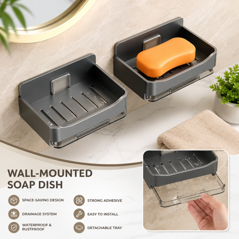 Wall Mounted Soap Holder With Drain Tray