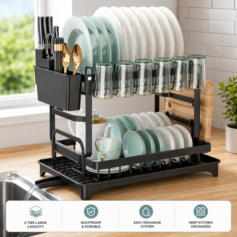 2 Layer Rust Proof Dish Drying Rack (Imported)