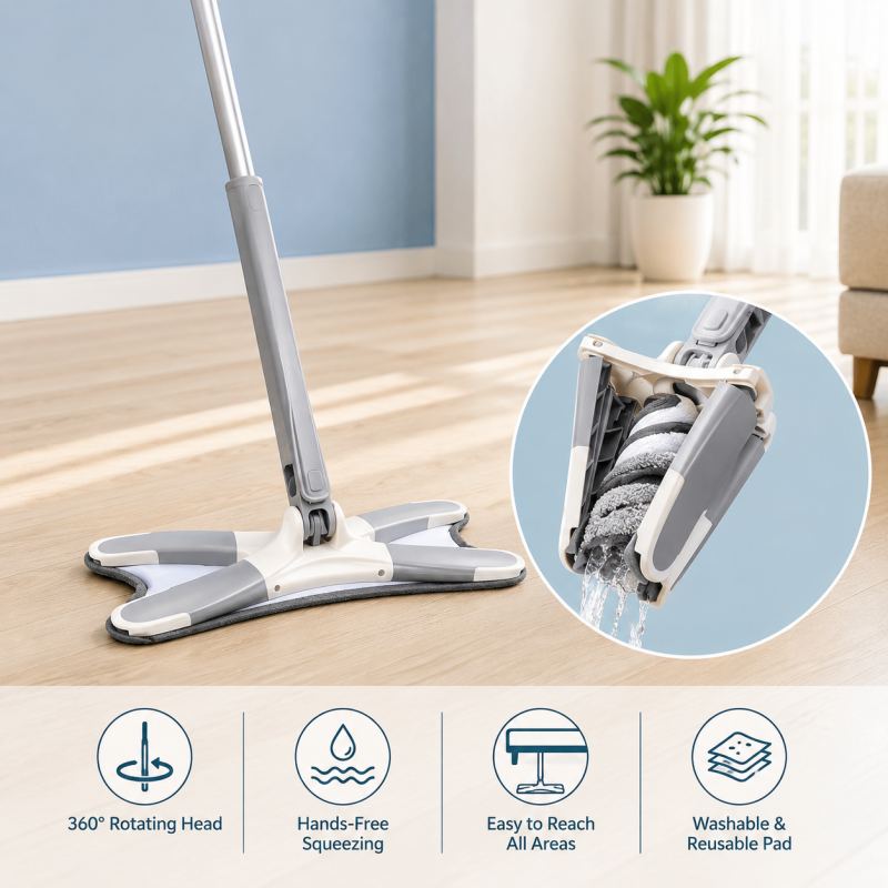 360 Degree X-Type Self Wringing Floor Cleaning Flat Mop