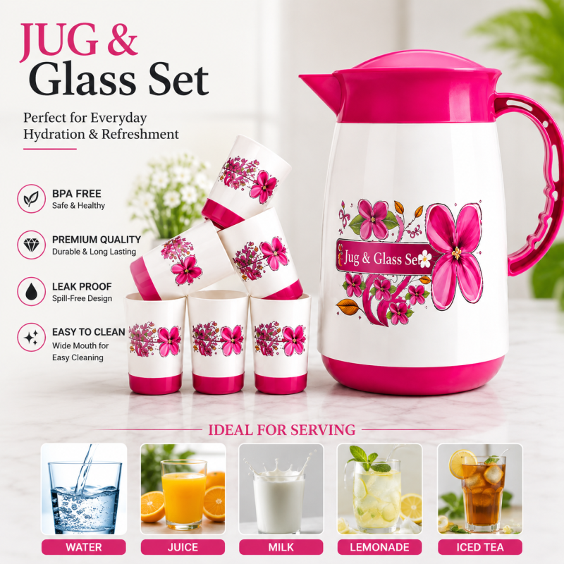7pcs set - 6pcs Glasses and 1pcs Jug Set with Box Packing (Mix/Random color)
