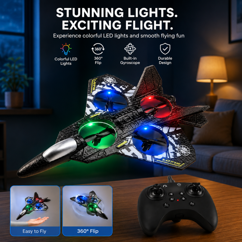 Fighter Plane Remote Control Aircraft High Speed LED Lights Rechargeable Battery Durable Foam RC Airplane for Kids Boys Outdoor Flying Toy GiftRC Fighter Jet Toy Plane 2.4GHz Remote Control Aircraft High Speed LED Lights Rechargeable Battery Durable