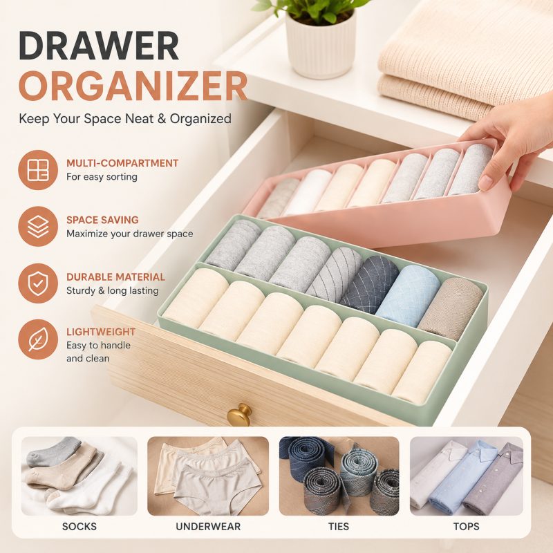 5-Compartments Socks/Handkerchief/Underwear Storage Box Socks Drawer Closet Organizer Storage Boxes