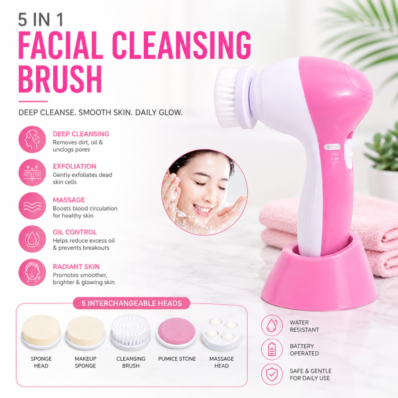 5 In1 Multifunction Face Facial Cleansing Brush Spa Skin Care Massage Portable