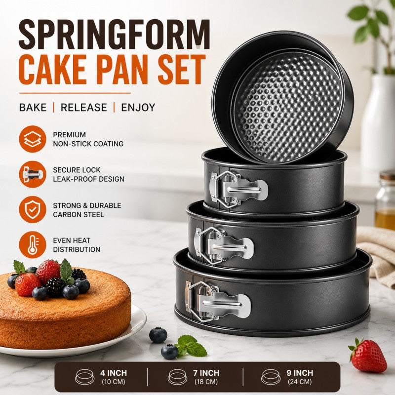 3 Piece Round Shape Nonstick Cake Baking Spring form Pan Mold Tray