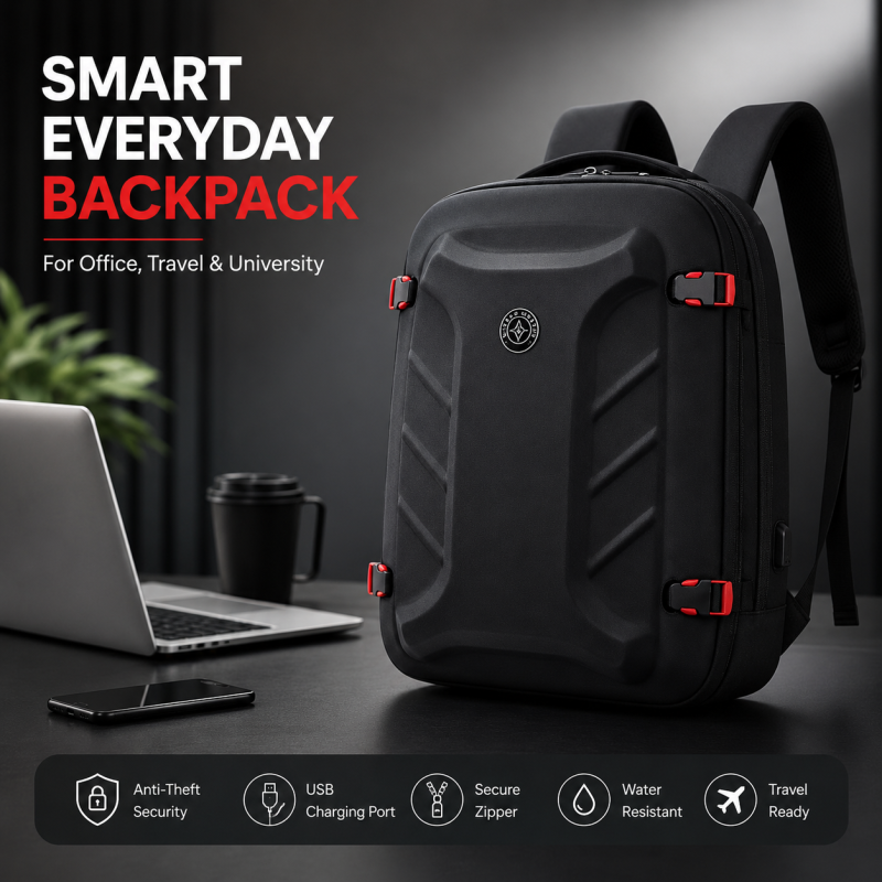 Black with Red Bag Pack with USB Port and Anti-Theft