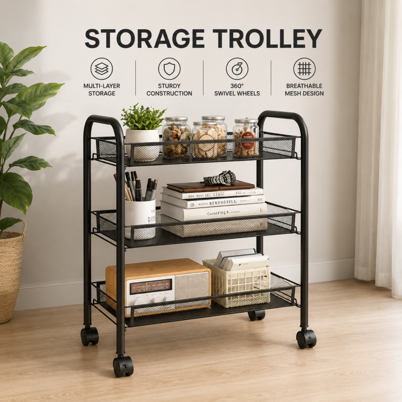 Costway 3 Tier Storage Rack Trolley Cart Home Kitchen Organizer Utility Basket