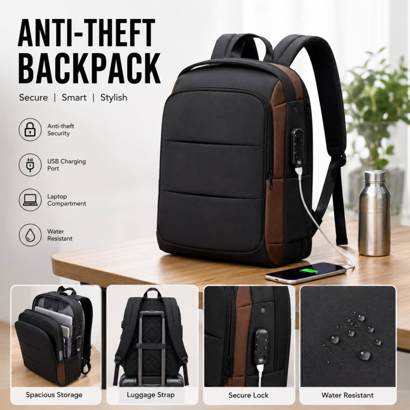 DPX-3 Smart Backpack is a stylish and durable bag designed for office, college, and daily travel. It features spacious compartments to easily carry a laptop, books, and daily essentials. With a built-in USB charging port and comfortable padded