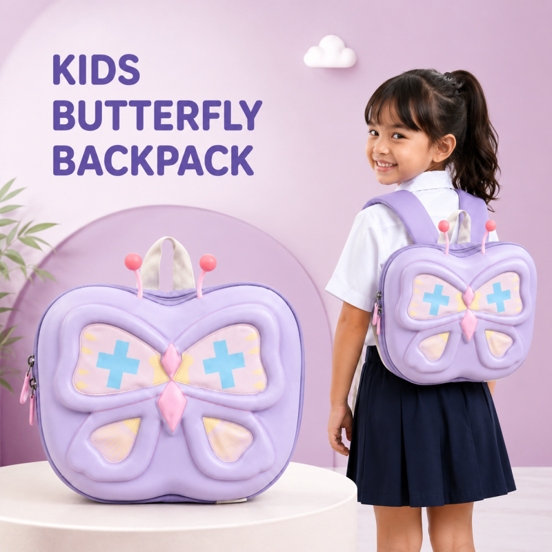 Foreign Trade Children's Unisex Hard Shell PVC Backpack Cute Cartoon Butterfly Design Kindergarten Cross-Border Super