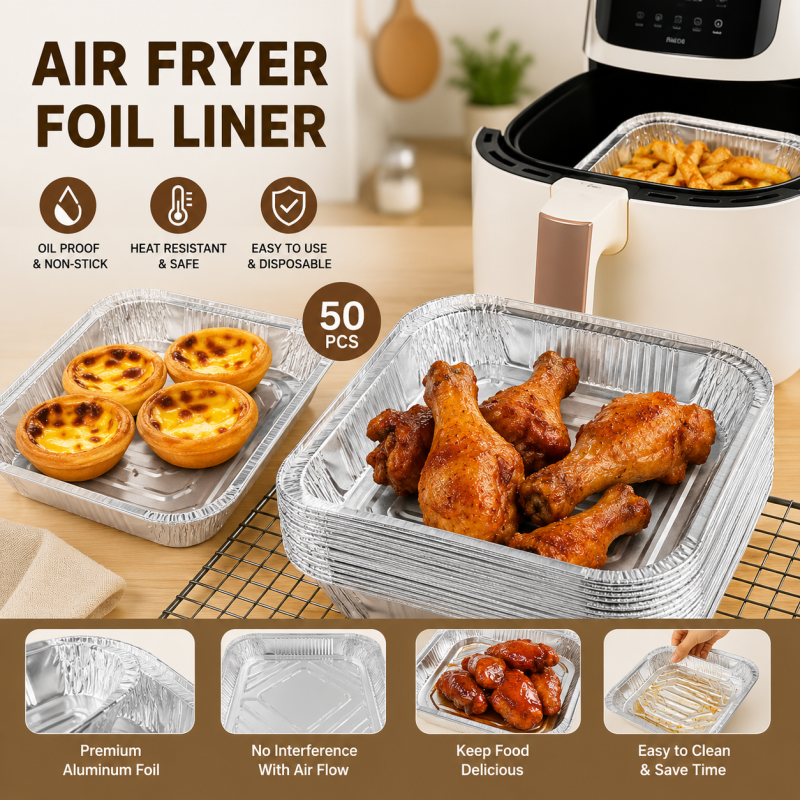 Square Aluminum Foil Plate For Air Fryer 10 Pcs