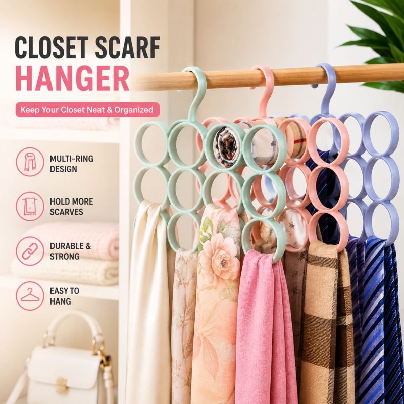 1 PCS 15 Ring Hole Hanger Plastic Hanging Storage Organizer Rack Scarf Holder Ties, Shawls, Accessories