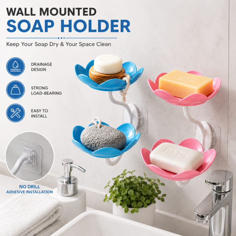 Flower Shape Double layer Soap Drain Soap Holder Box Bathroom Shower Soap Holder Dish Storage Plate Tray Bathroom