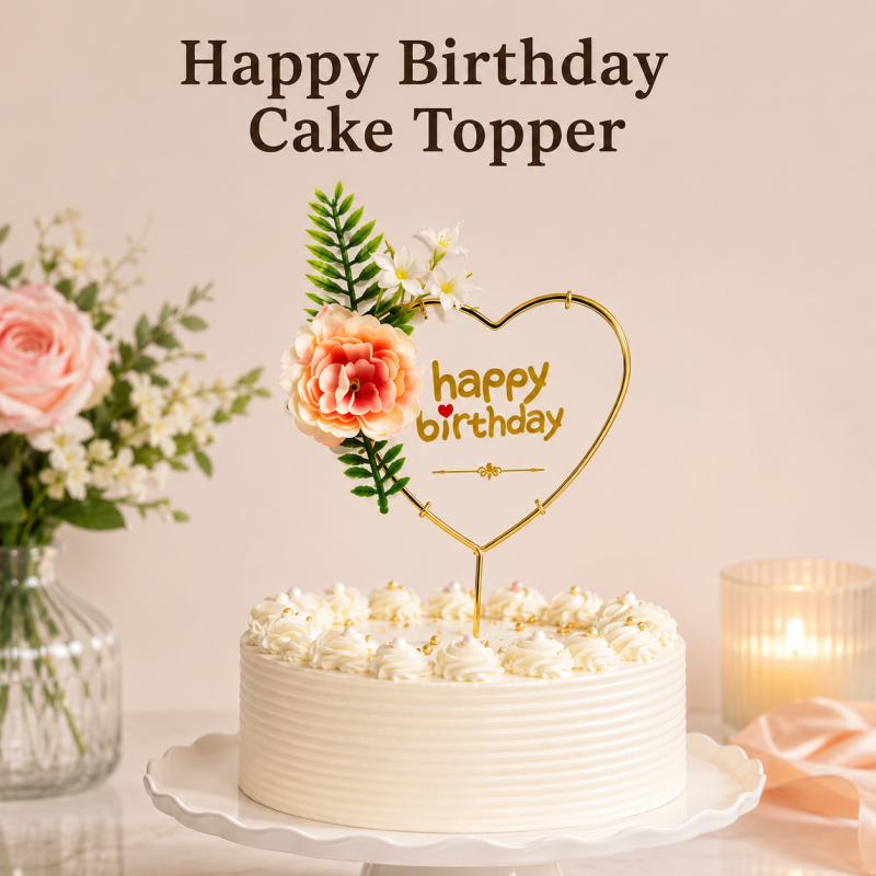 Happy Birthday Gold  Acrylic Panel Cake Toppers Wedding Party Decorations