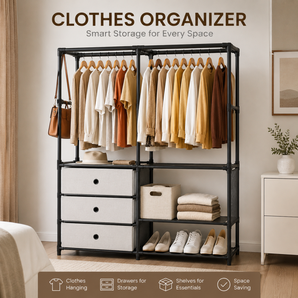 Double Row Multi-Functional Dustproof Coat Rack Plus Shoe Rack