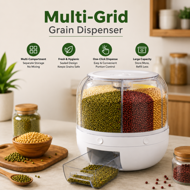 Rotatable Airtight Rice Dispenser with 6-Portion Storage - Waterproof & Moisture-Proof Kitchen Storage Solution