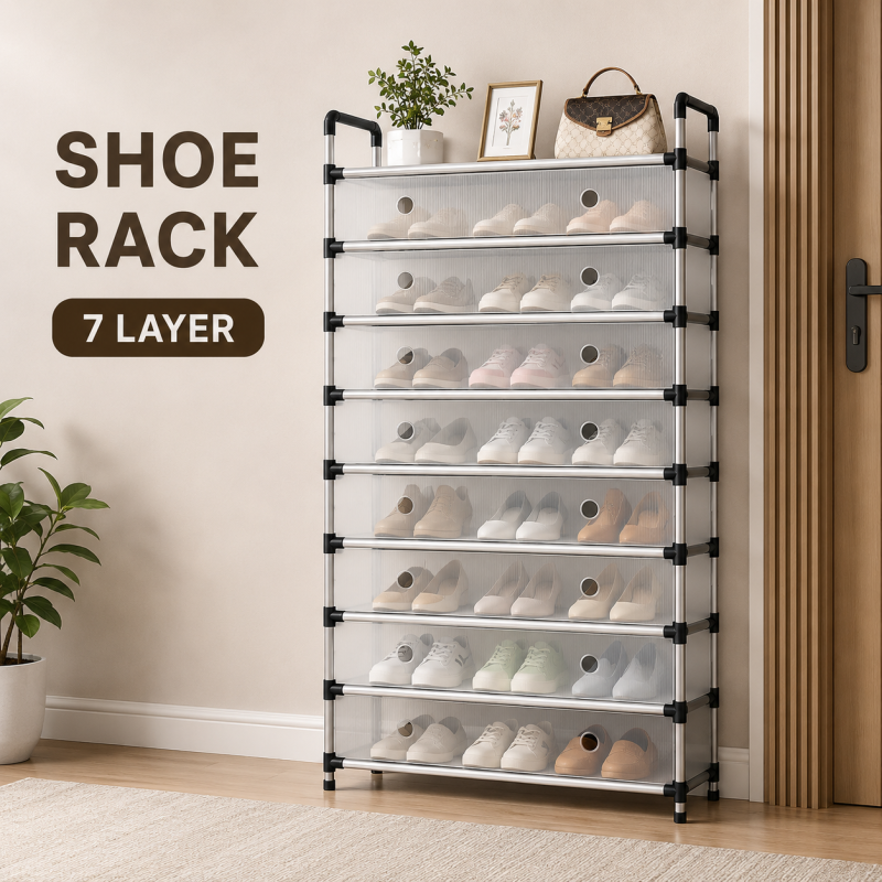 Layer Shoe Rack Stainless Steel Stackable Shoe Rack Organizer with Cover   (7 Layer)