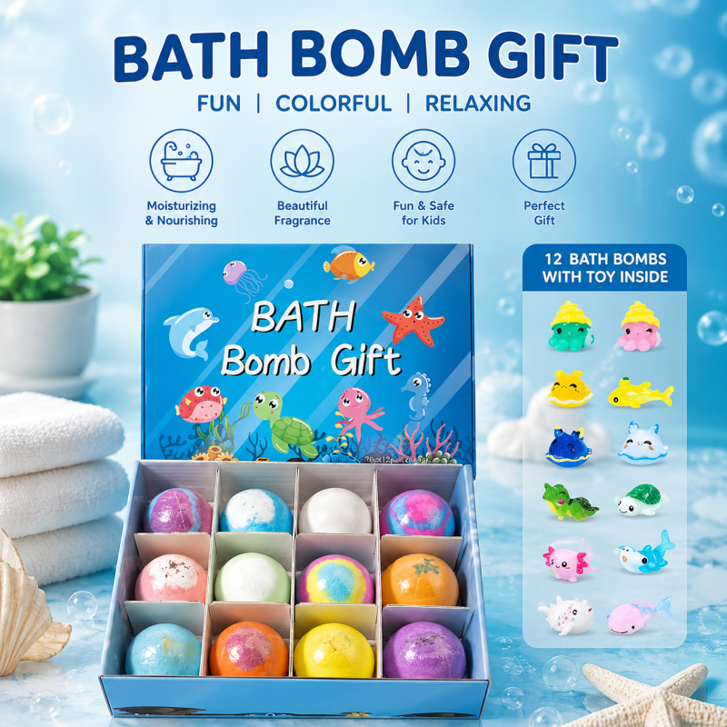 Bath Bombs Gift ,Rose Scented Vegan Cartoon Ocean Design Eco-Friendly Plant Essential Oil for (1 peaice)