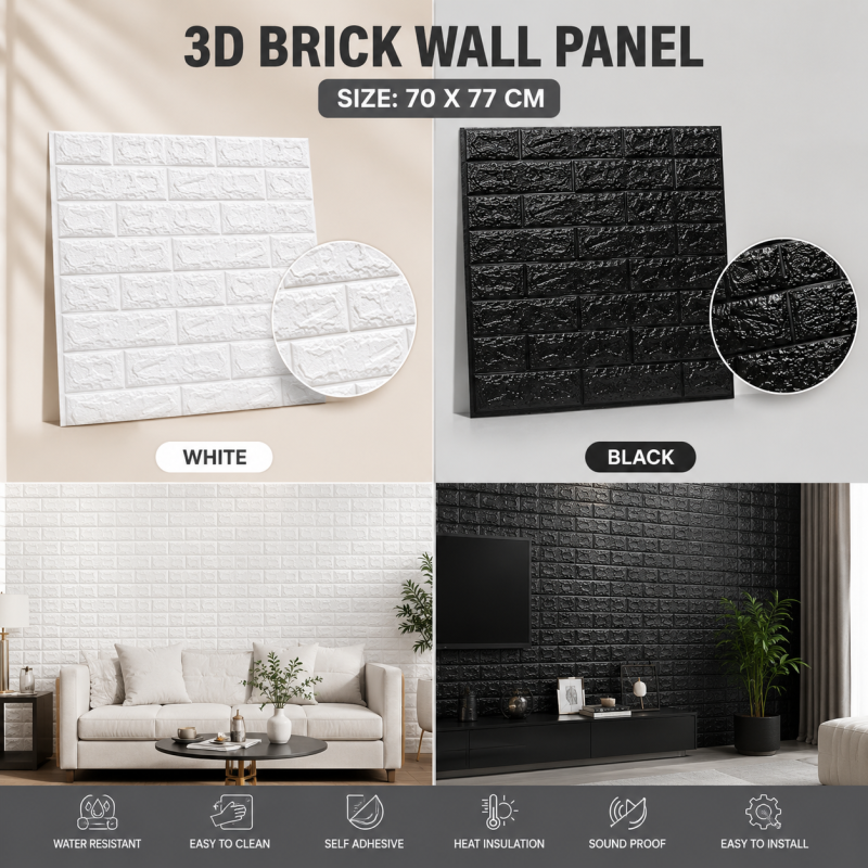 Self-Adhesive 3D Foam Sheet For Brick Wall PE Foam Sheet Wall Sticker Brick Wall Sheet for Living Room Kitchen Bathroom  Size: 70 x 77 CM